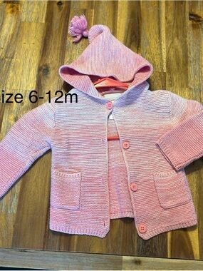 Soft Pink Hooded Knit Baby Cardigan - Size 6-12M